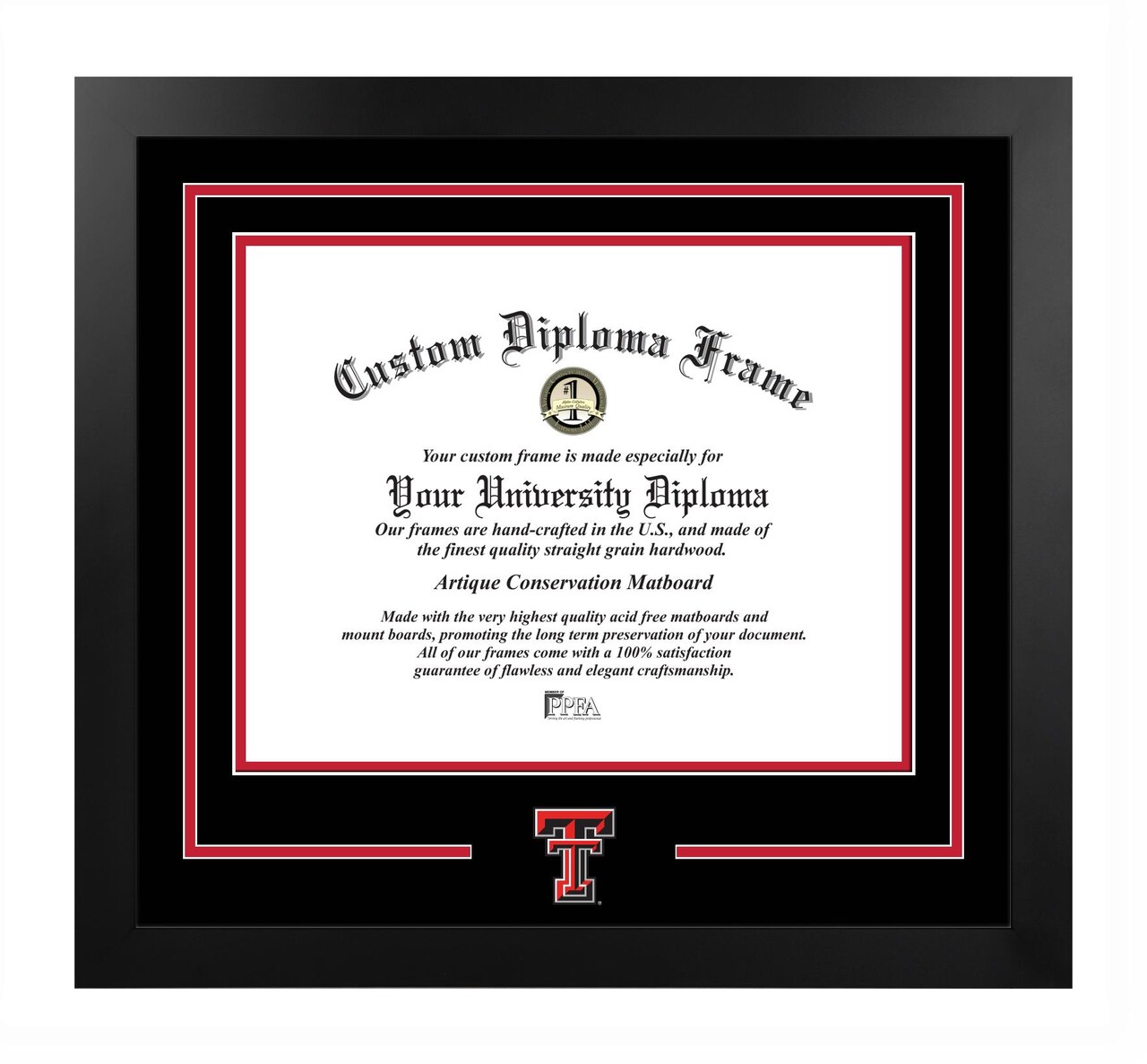 Texas Tech Red Raiders 14w x 11h Spirit Diploma Manhattan Black Frame with Bonus Campus Images Lithograph (value savings $59)